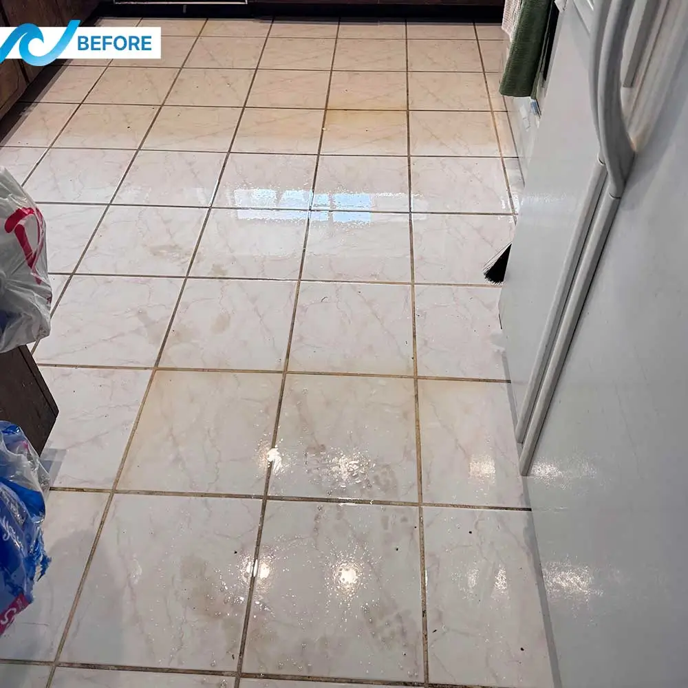 Dirty tile and grout before cleaning
