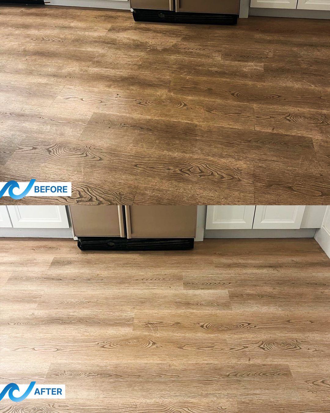 Before and after Hardwood Floor Cleaning by CleanWave Carpet Care