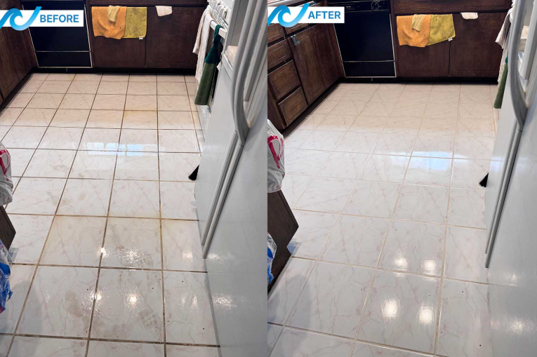 Before and after tile and grout steam cleaning