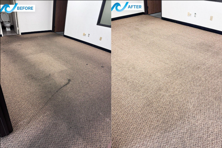 Before and after carpet steam cleaning