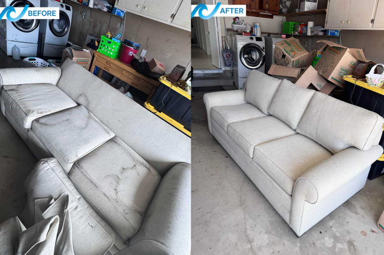 Before and after upholstery steam cleaning