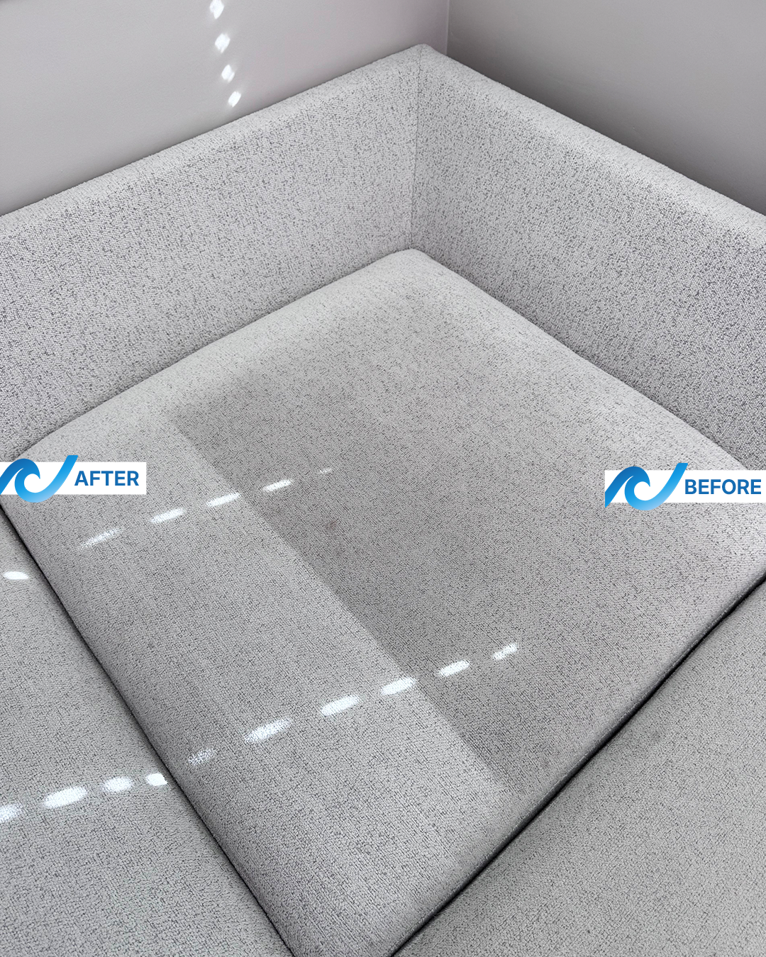 Before and after professional cleaning: removal of surface stains and even color restoration while preserving the fabric’s original tone.