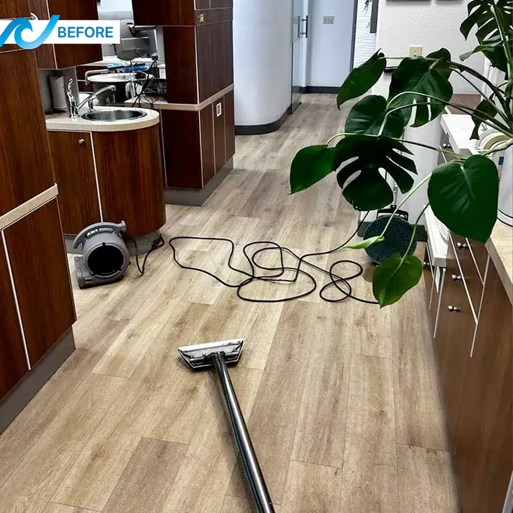 Commercial floor before cleaning, dull and dirty