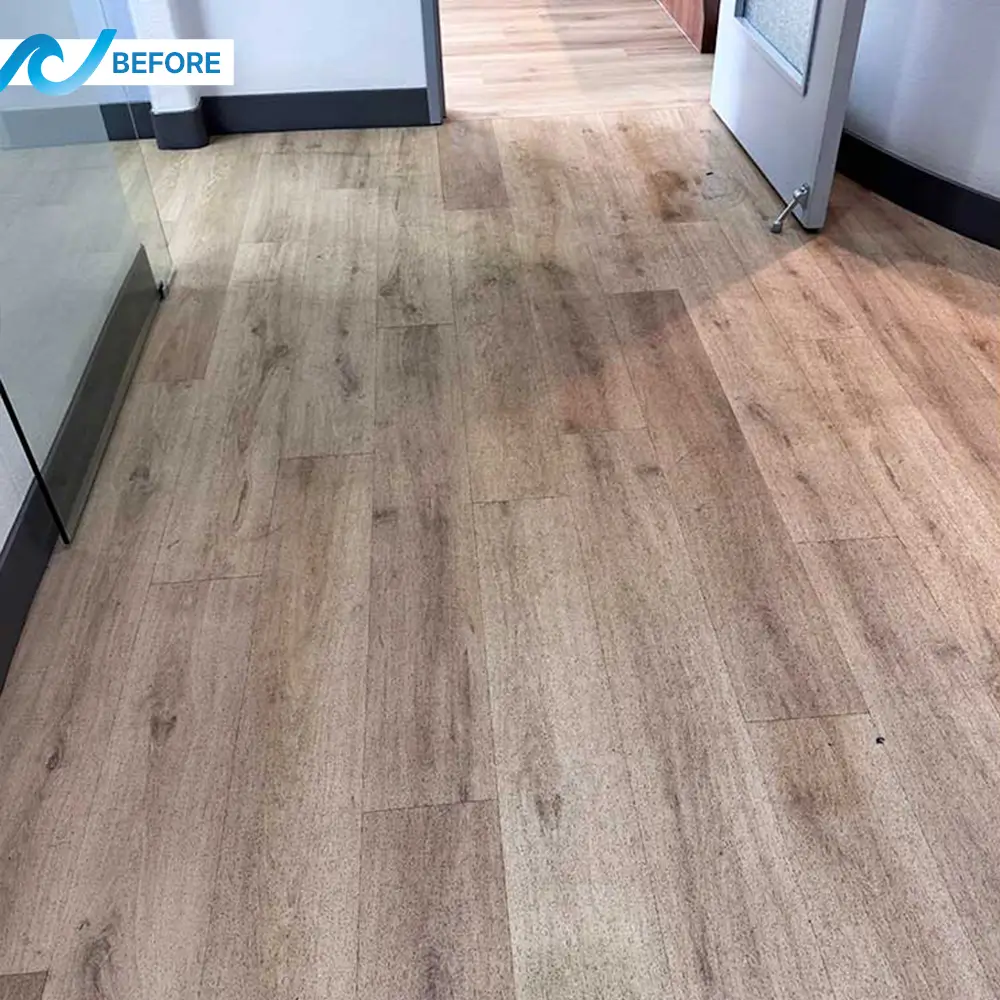 Hardwood Floor before cleaning, dull and dirty
