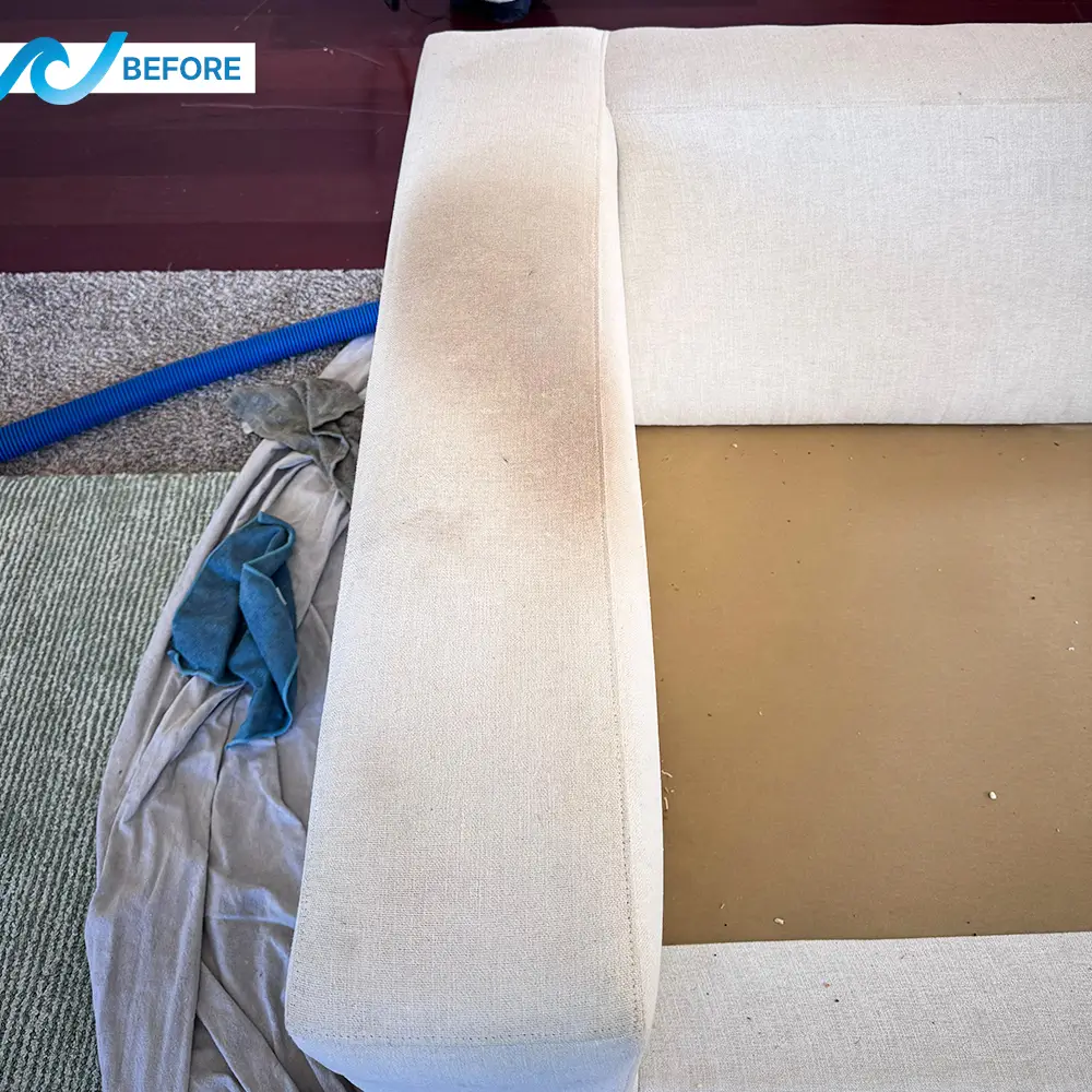 Sofa before cleaning, stained and dirty
