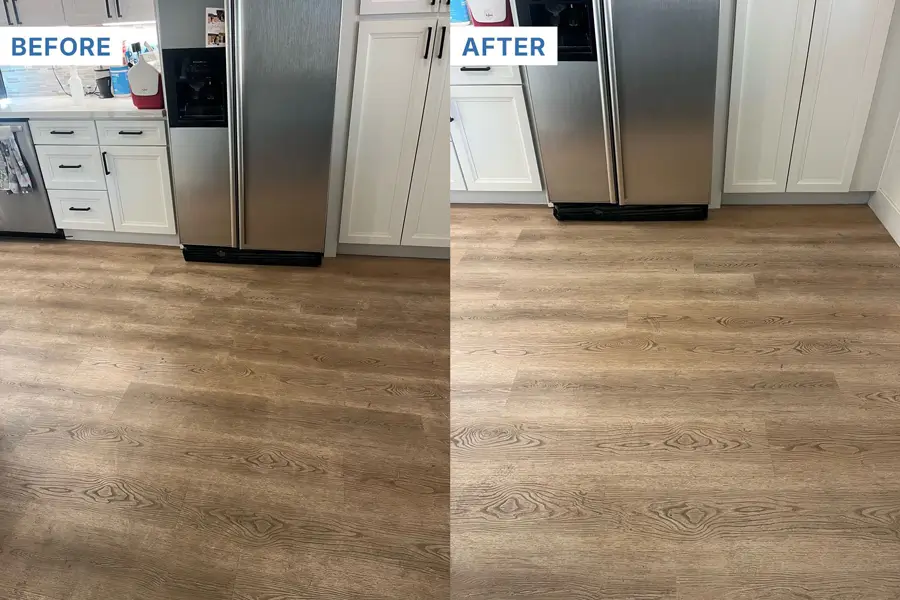 Before and after Hardwood Floor Cleaning by CleanWave Carpet Care