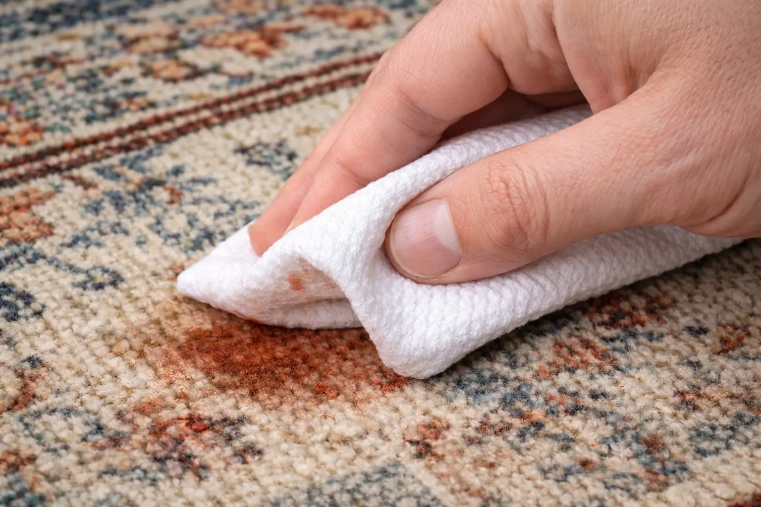 How to blot a stain on an area rug without scrubbing