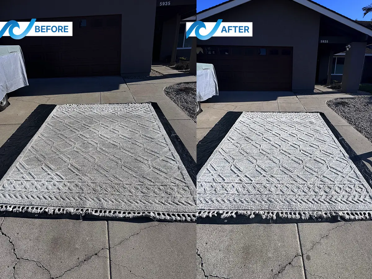 Before and after steam rug cleaning